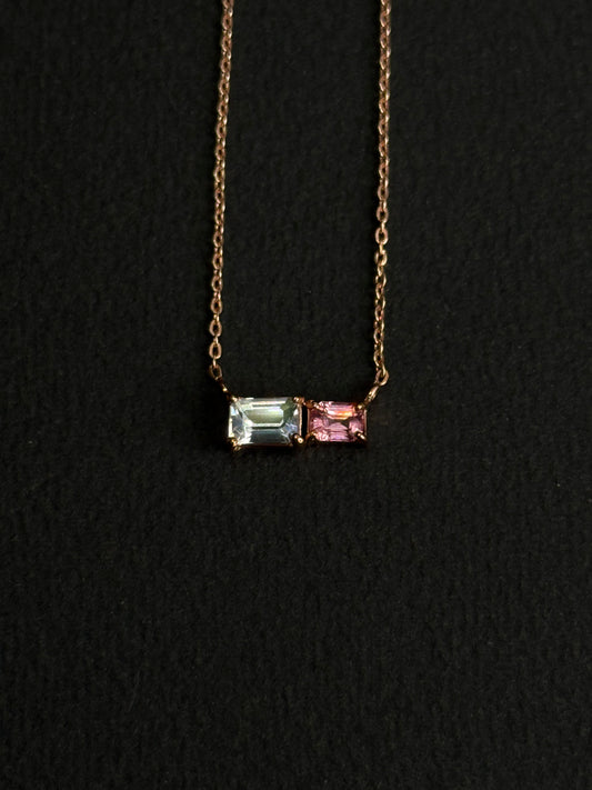 Collier en Or rose 9K Spinelle et Pierre de lune