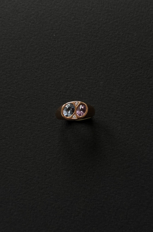 Chevalière en Or rose 14K Spinelles