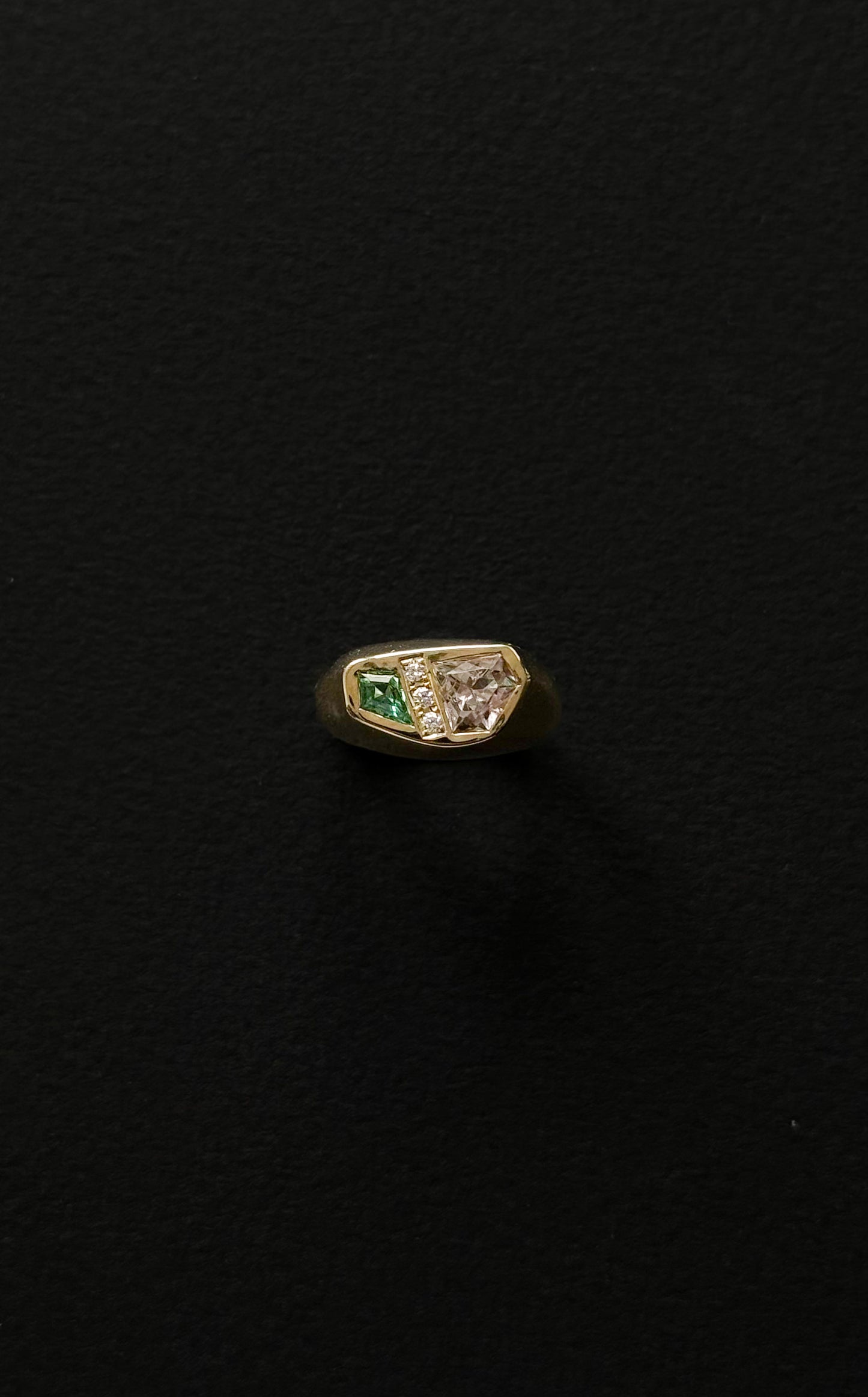 Chevalière en Or Jaune 14K Tourmalines et Diamants